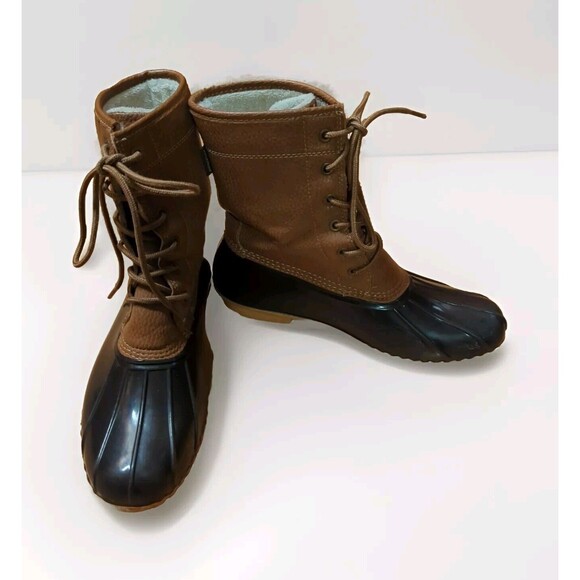 JBU by Jambu Maplewood Duck Boots Womens 8 Brown Waterproof Lace Up Rain Snow - Picture 1 of 7
